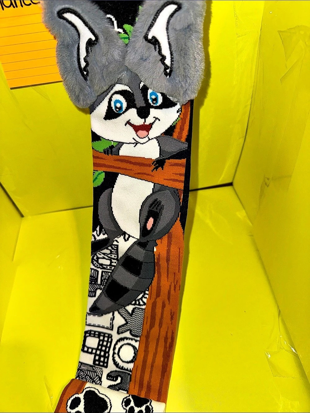 Mittenensi Raccoon sock Character Socks Black & Gray NWT